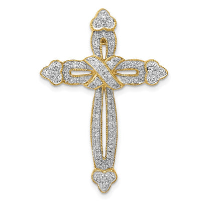 14K Gelbgold 5/8ct. Echt Diamant Knospend Kreuz Kette Anhänger
