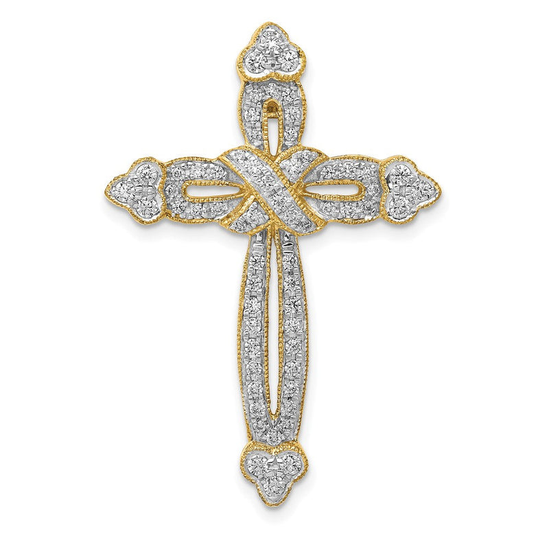 14K Gelbgold 5/8ct. Echt Diamant Knospend Kreuz Kette Anhänger