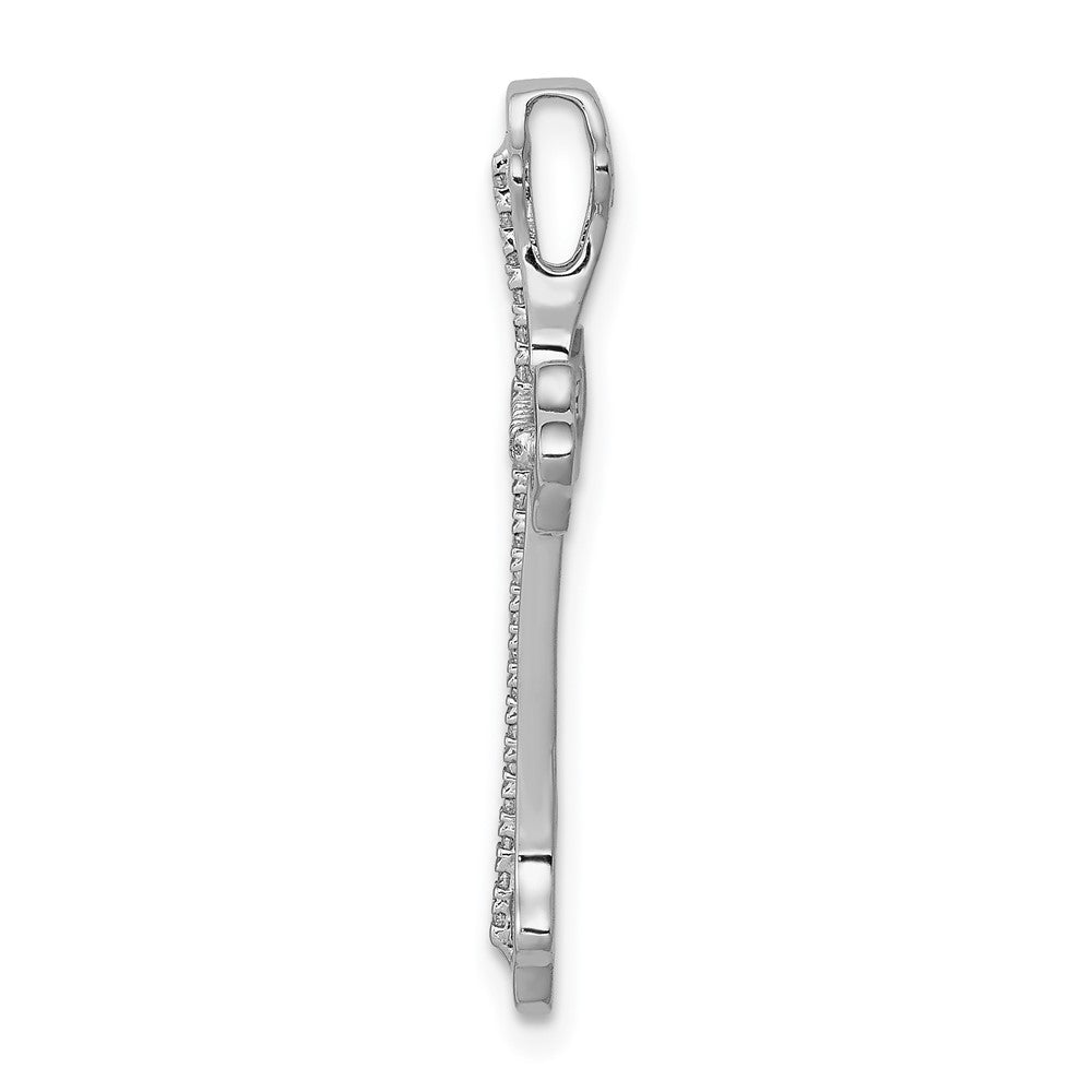 14K Weißgold Poliert 1/10ct. Echt Diamant Knospend Kreuz Kette Anhänger
