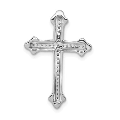 14K Weißgold Poliert 1/10ct. Echt Diamant Knospend Kreuz Kette Anhänger
