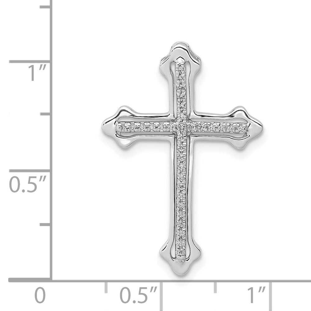 14K Weißgold Poliert 1/10ct. Echt Diamant Knospend Kreuz Kette Anhänger