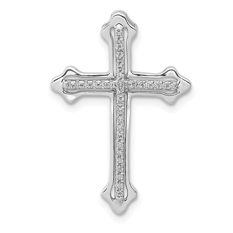 14K Weißgold Poliert 1/10ct. Echt Diamant Knospend Kreuz Kette Anhänger