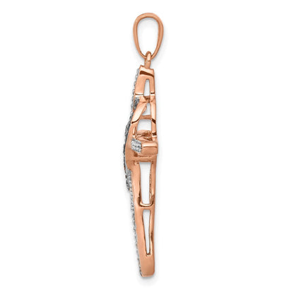 14 Karat Roségold Kreuz-Anhänger mit Herz, mit roten und weißen echten Diamanten