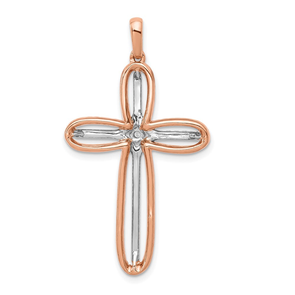 14K Weiß- und Roségold Kreuzanhänger mit echtem Diamant