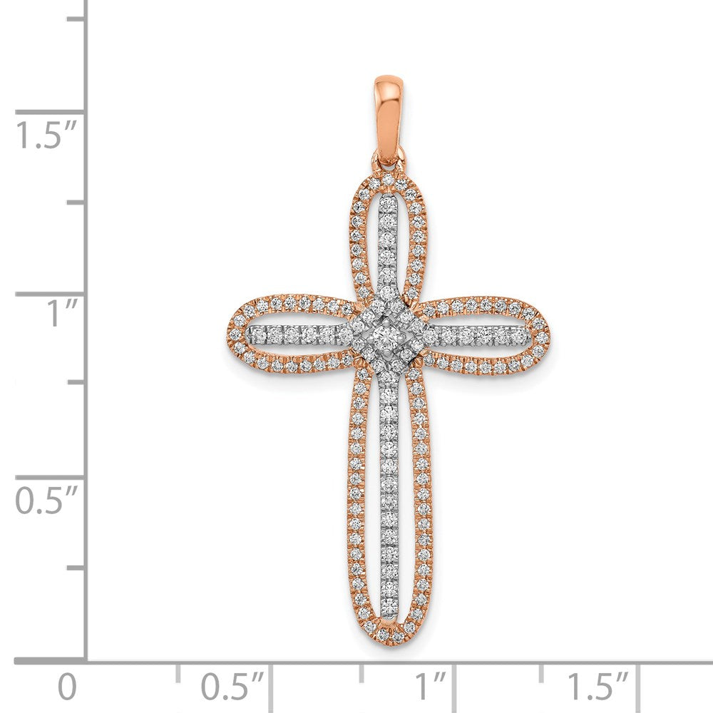 14K Weiß- und Roségold Kreuzanhänger mit echtem Diamant
