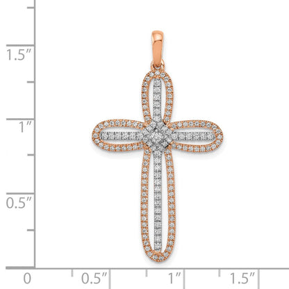 14K Weiß- und Roségold Kreuzanhänger mit echtem Diamant