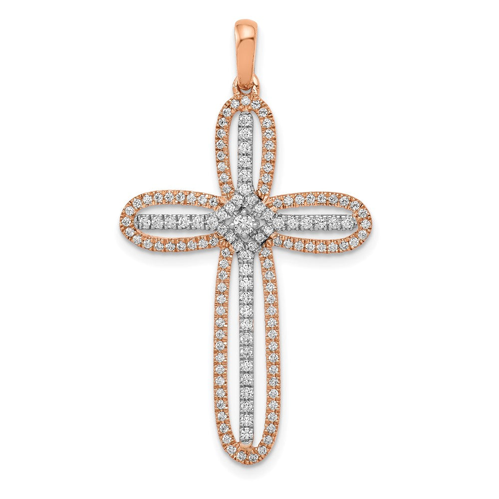 14K Weiß- und Roségold Kreuzanhänger mit echtem Diamant