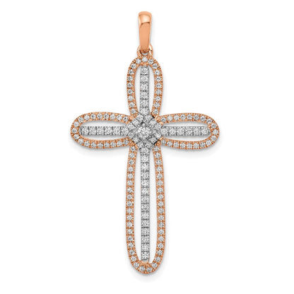 14K Weiß- und Roségold Kreuzanhänger mit echtem Diamant
