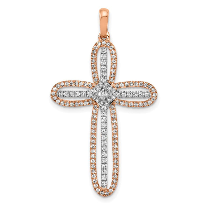 14K Weiß- und Roségold Kreuzanhänger mit echtem Diamant