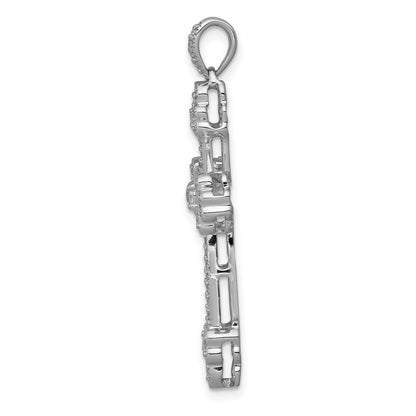 14K Weißgold 0,375 ct. Echtdiamant-Kreuzanhänger mit Knospenmotiv