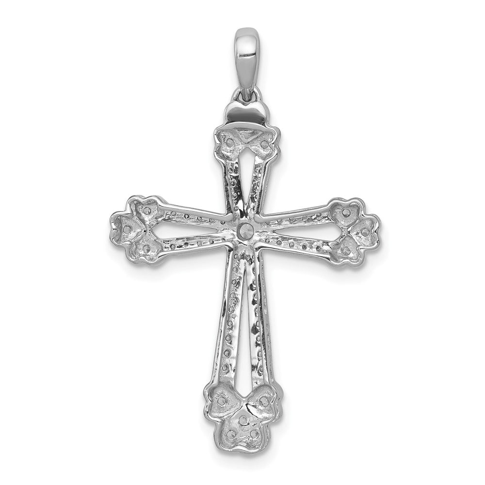 14K Weißgold 0,375 ct. Echtdiamant-Kreuzanhänger mit Knospenmotiv