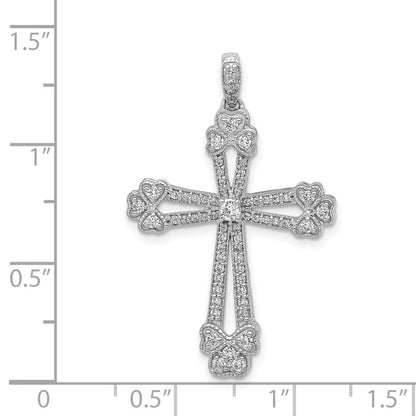 14K Weißgold 0,375 ct. Echtdiamant-Kreuzanhänger mit Knospenmotiv