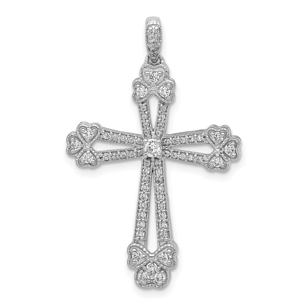 14K Weißgold 0,375 ct. Echtdiamant-Kreuzanhänger mit Knospenmotiv