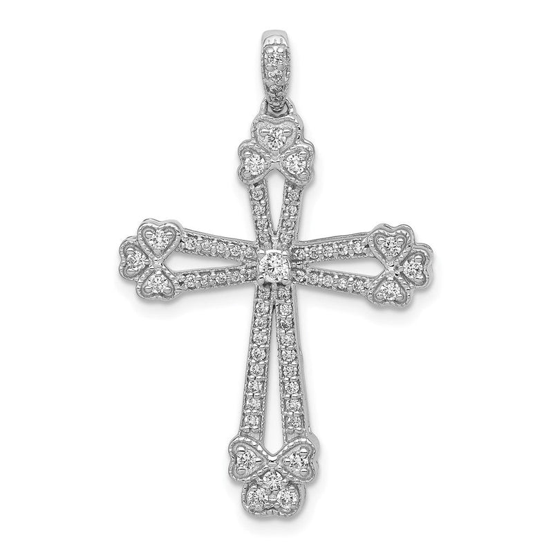 14K Weißgold 0,375 ct. Echtdiamant-Kreuzanhänger mit Knospenmotiv