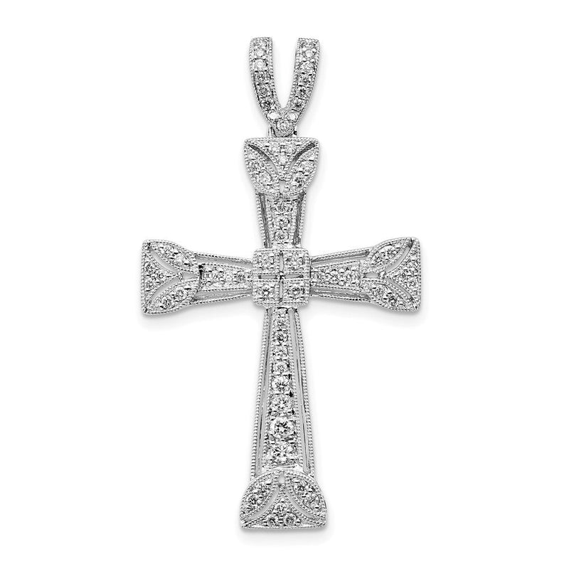 14K Weißgold Kreuzanhänger mit Diamant-Filigran