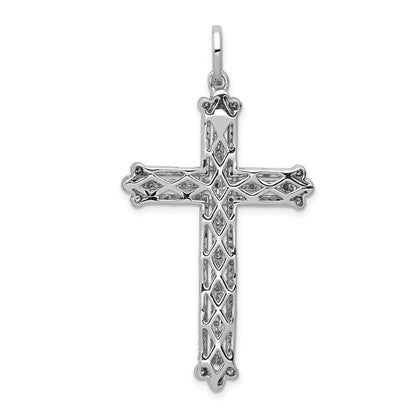 14K Weißgold Kreuz-Anhänger mit Knospenmotiv und 1 ct. echten Diamanten