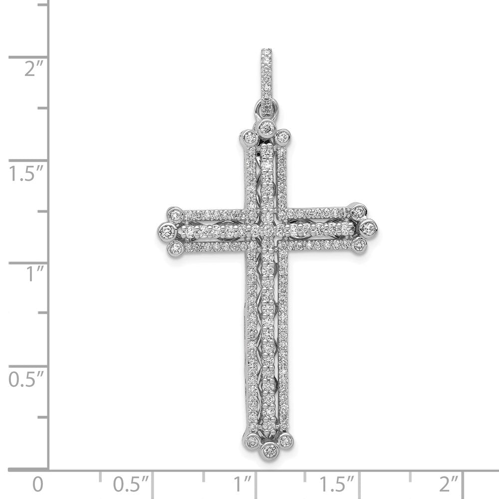 14K Weißgold Kreuz-Anhänger mit Knospenmotiv und 1 ct. echten Diamanten