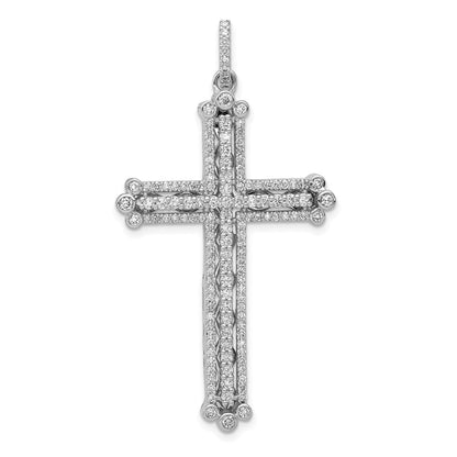 14K Weißgold Kreuz-Anhänger mit Knospenmotiv und 1 ct. echten Diamanten