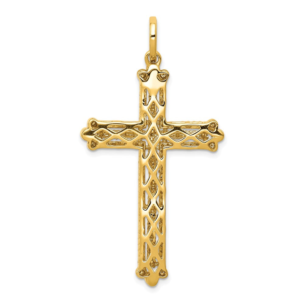14K Gelbgold Kreuzanhänger mit 1 ct. laborgezüchtetem Diamant, VS/SI+ G+, mit ausgefallenem Knospendesign