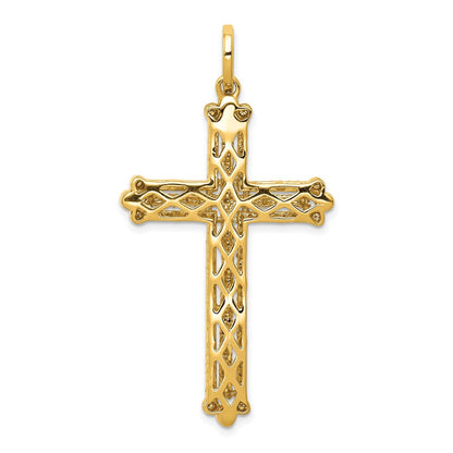 14K Gelbgold Kreuzanhänger mit 1 ct. laborgezüchtetem Diamant, VS/SI+ G+, mit ausgefallenem Knospendesign