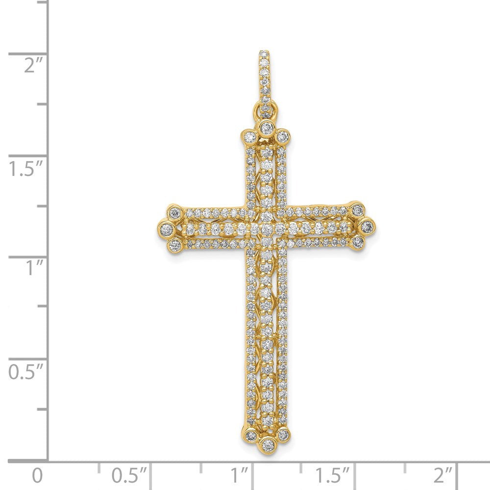 14K Gelbgold Echter Diamant Kreuzanhänger mit Knospenmuster