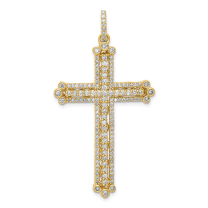 14K Gelbgold Kreuzanhänger mit 1 ct. laborgezüchtetem Diamant, VS/SI+ G+, mit ausgefallenem Knospendesign