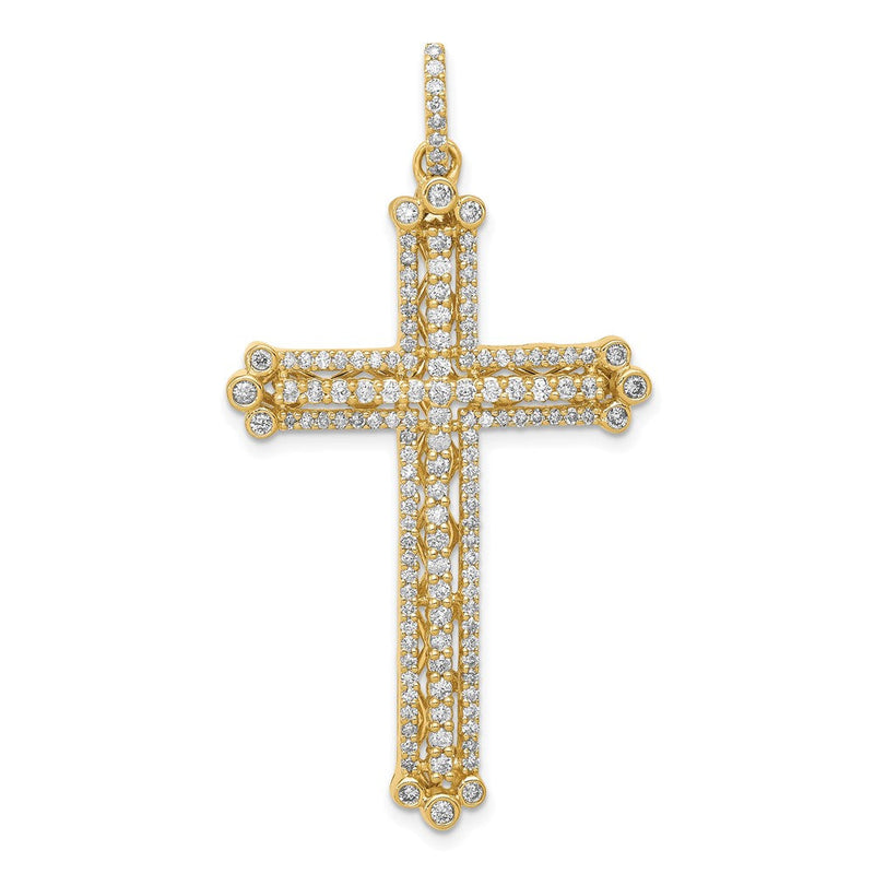 14K Gelbgold Echter Diamant Kreuzanhänger mit Knospenmuster