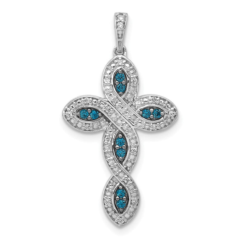 14K Weißgold 14K Weißgold Weiß und Blau Diamant Kreuz Anhänger