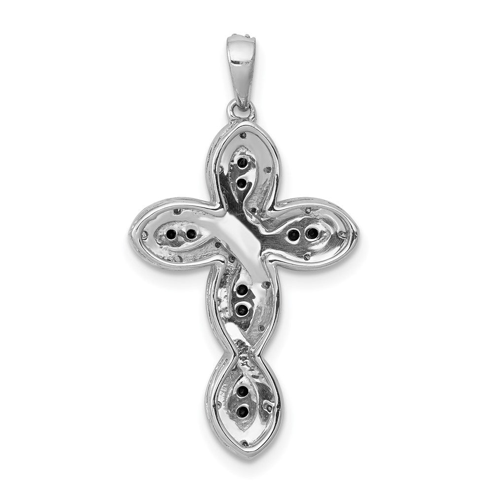 14K Weißgold Kreuzanhänger mit weißen und schwarzen echten Diamanten