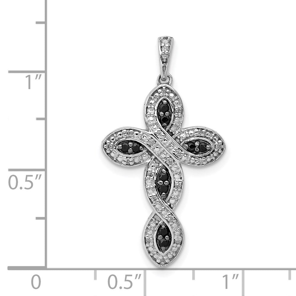 14K Weißgold Kreuzanhänger mit weißen und schwarzen echten Diamanten