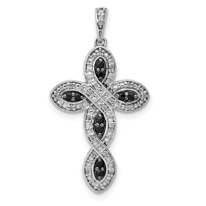 14K Weißgold Kreuzanhänger mit weißen und schwarzen echten Diamanten