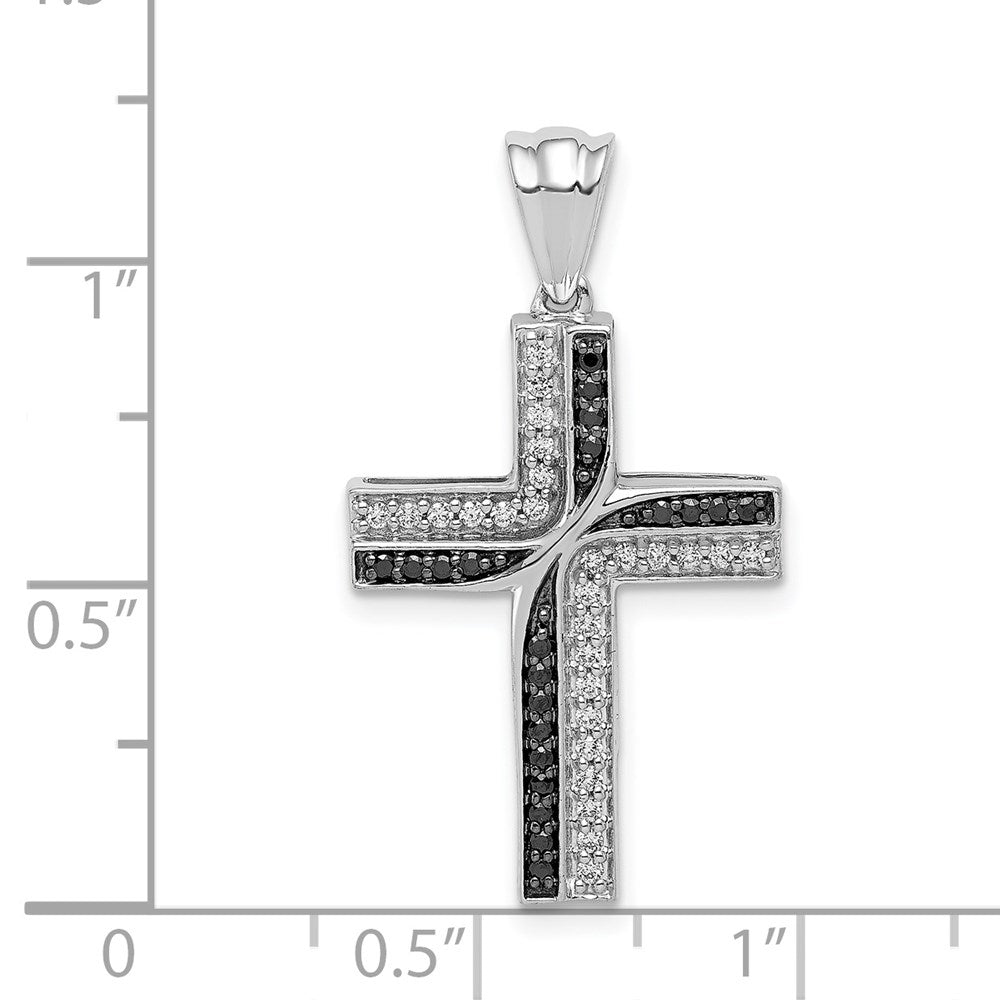 14 Karat Weißgold Kreuz-Anhänger mit 0,2 ct. echten schwarzen und weißen Diamanten