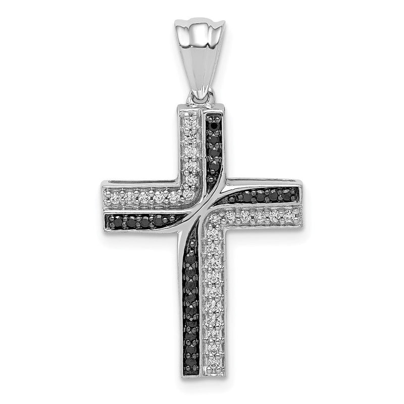 14 Karat Weißgold Kreuz-Anhänger mit 0,2 ct. echten schwarzen und weißen Diamanten