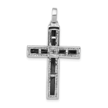 14 K Weißgold Kreuz-Anhänger mit 0,33 ct. echten Diamanten und Onyx
