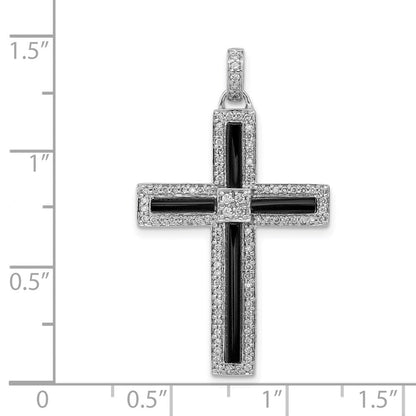 14 K Weißgold Kreuz-Anhänger mit 0,33 ct. echten Diamanten und Onyx