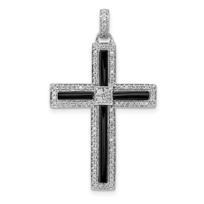 14 K Weißgold Kreuz-Anhänger mit 0,33 ct. echten Diamanten und Onyx