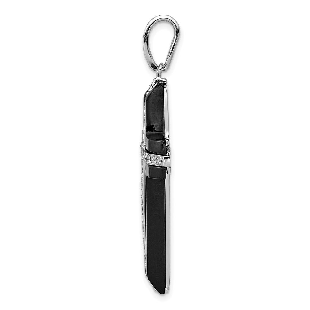 14 Karat Weißgold Kreuzanhänger mit 0,25 ct. echten Diamanten und Onyx