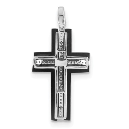 14 Karat Weißgold Kreuzanhänger mit 0,25 ct. echten Diamanten und Onyx
