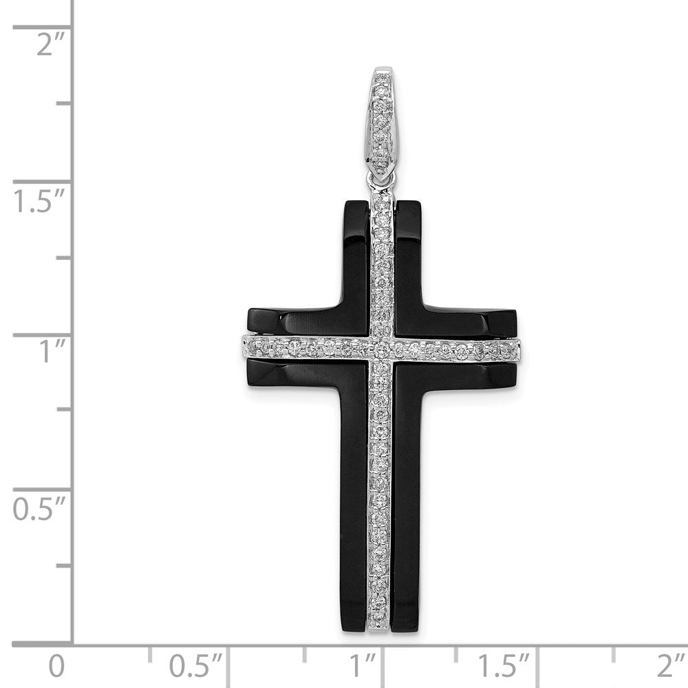 14 Karat Weißgold Kreuzanhänger mit 0,25 ct. echten Diamanten und Onyx