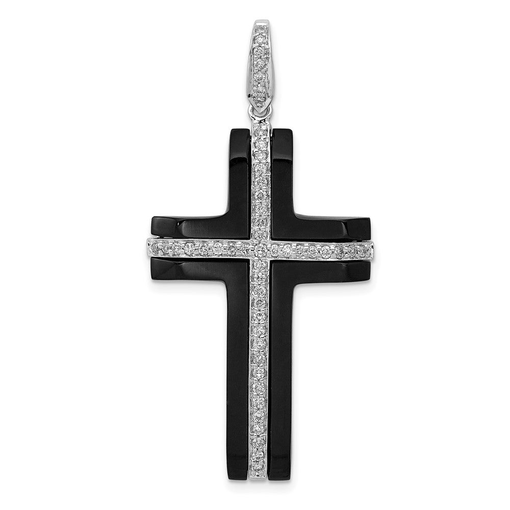 14 Karat Weißgold Kreuzanhänger mit 0,25 ct. echten Diamanten und Onyx