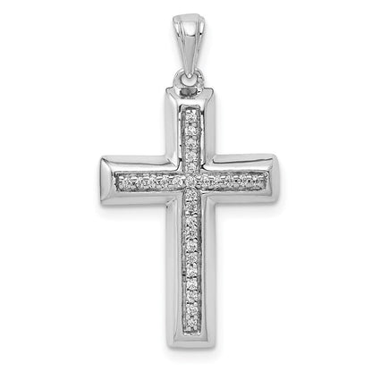 14K Weißgold Großer Diamant-Kreuzanhänger mit 0,1 ct. echten Diamanten