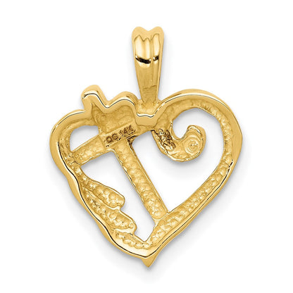 14K Gelbgold AA Echter-Diamant-Herz-Anhänger mit Kreuz