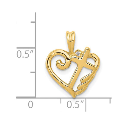 14K Gelbgold AA Echter-Diamant-Herz-Anhänger mit Kreuz