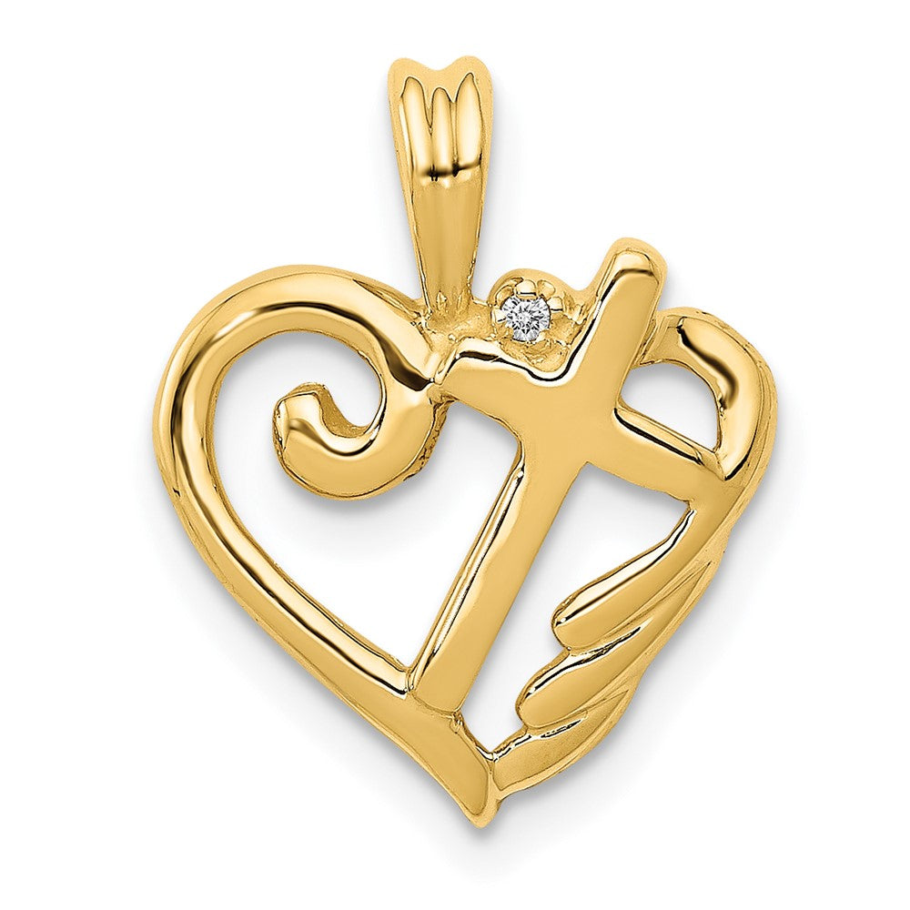 14K Gelbgold AA Echter-Diamant-Herz-Anhänger mit Kreuz