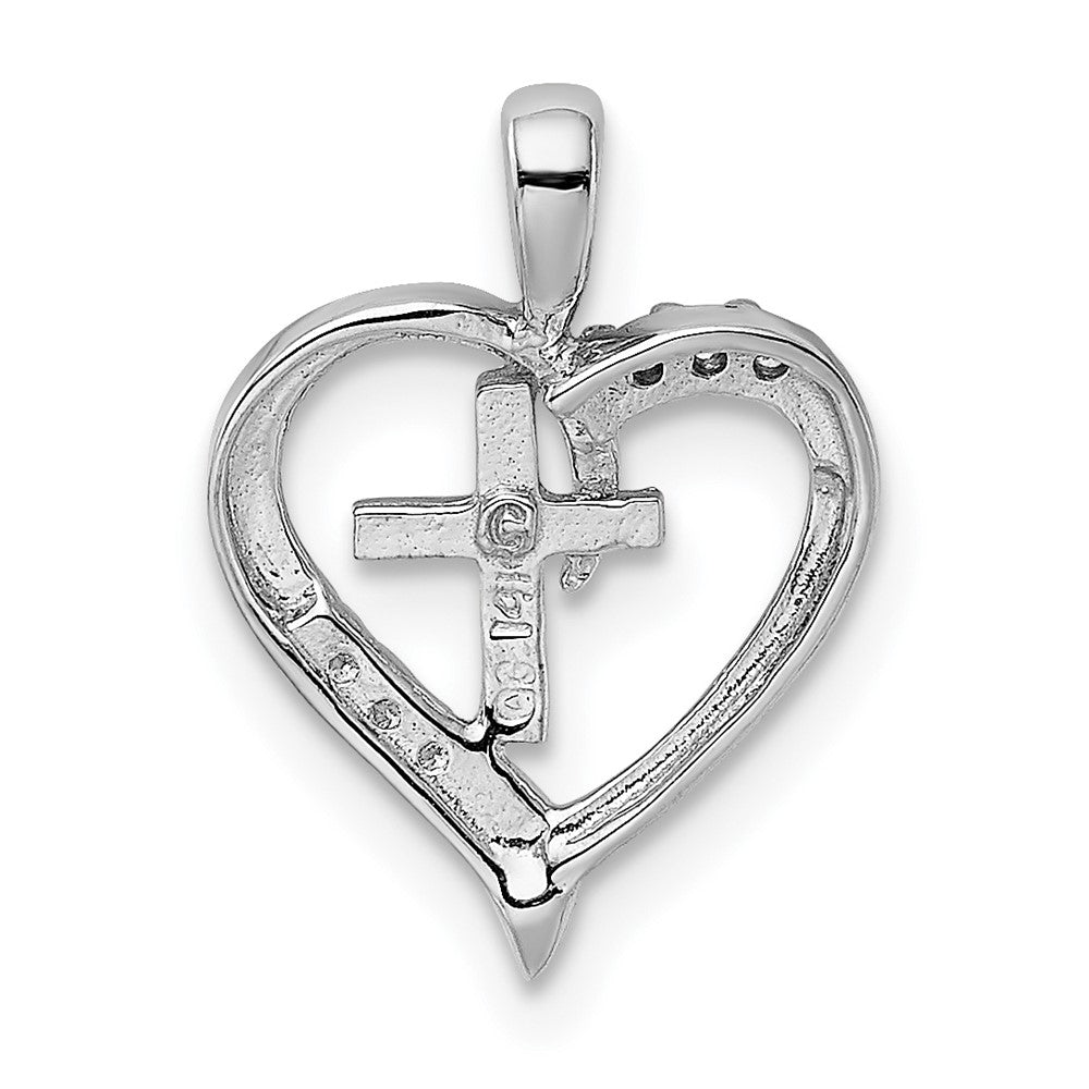 14K Weißgold Kreuz-Anhänger Herz mit echten AA Diamanten