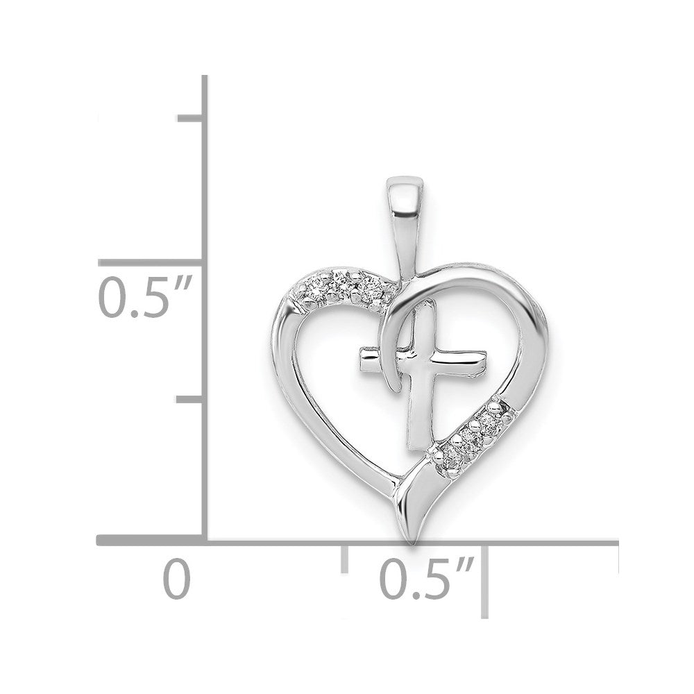 14K Weißgold Kreuz-Anhänger Herz mit echten AA Diamanten
