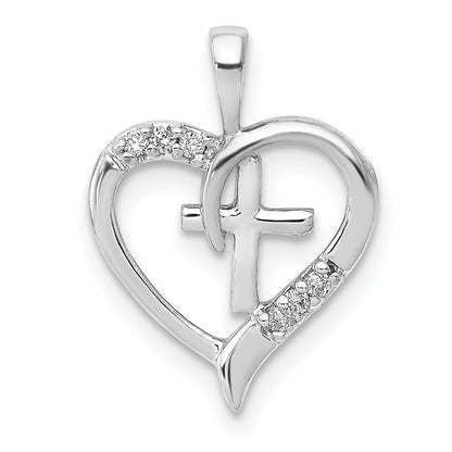 14K Weißgold Kreuz-Anhänger Herz mit echten AA Diamanten