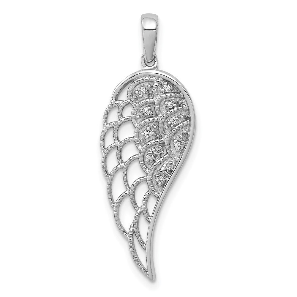 14K Weißgold Diamant-Anhänger mit durchbrochenem Flügel-Design, echter Diamant