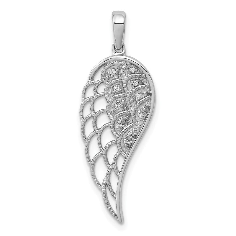 14K Weißgold Diamant-Anhänger mit durchbrochenem Flügel-Design, echter Diamant