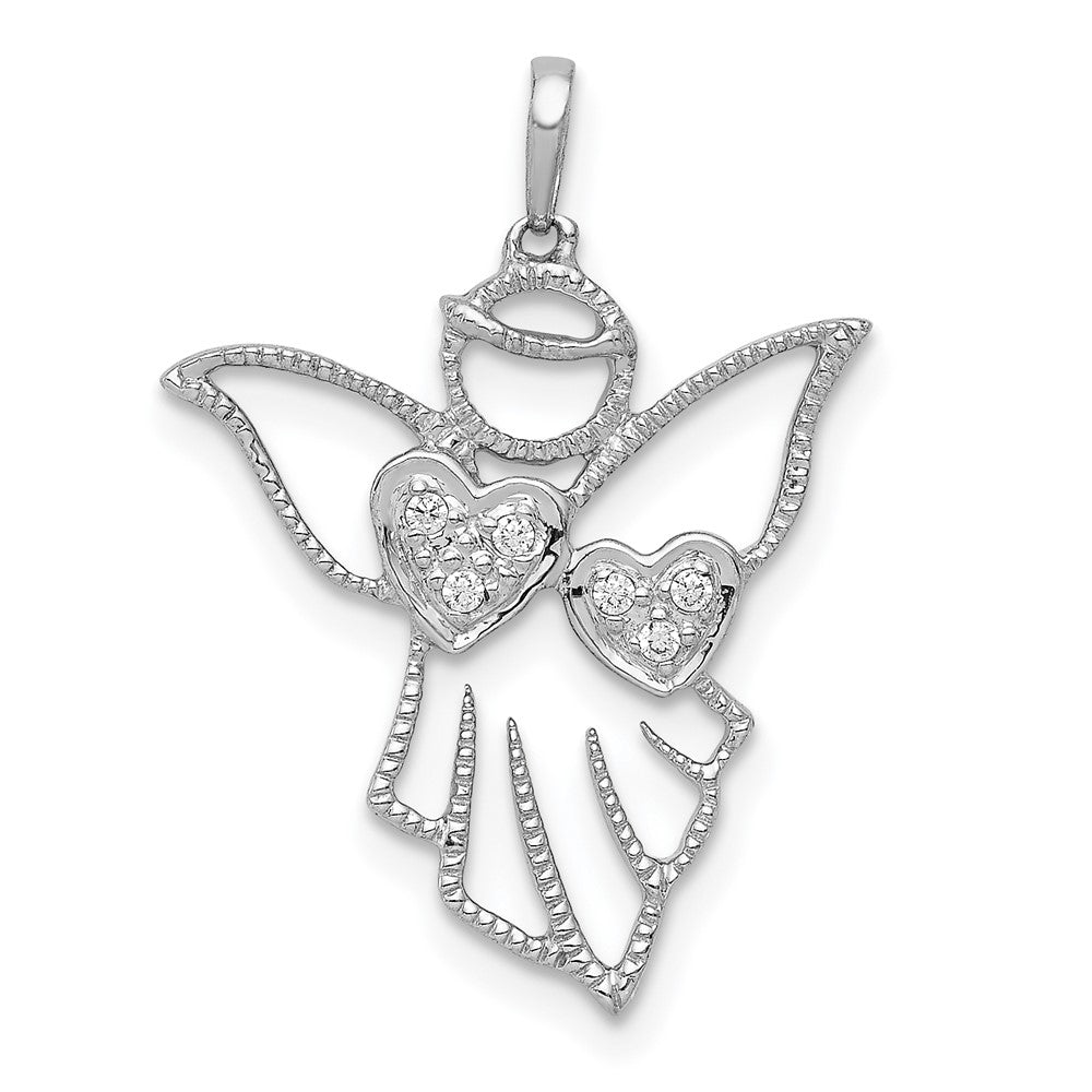 14K Weißgold Echter Diamant Engel-Anhänger